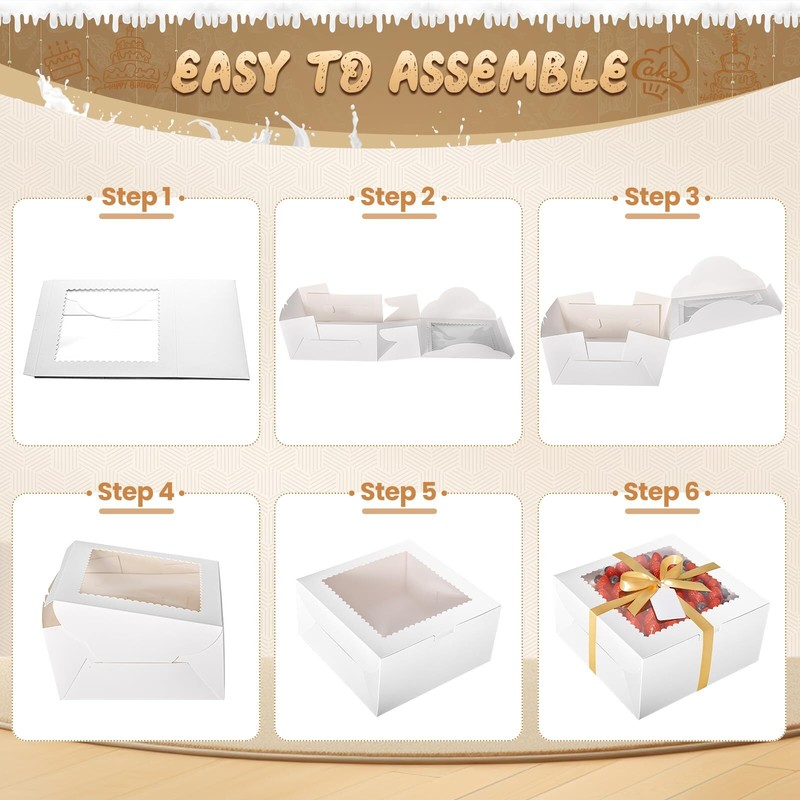 32 Pcs 10" Cake Boxes with Boards 16 White Boxes + 16 Boards Window gallery