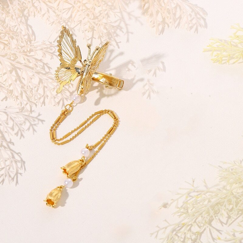 1pc Hanfu Hairpin Hair Accessories Ancient Style Dragonfly Tassel Duckbill Clip gallery