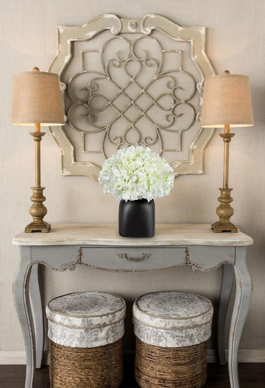 Briful White Hydrangea Artificial Flowers In Ceramic Vase Black Vase Farmhouse gallery