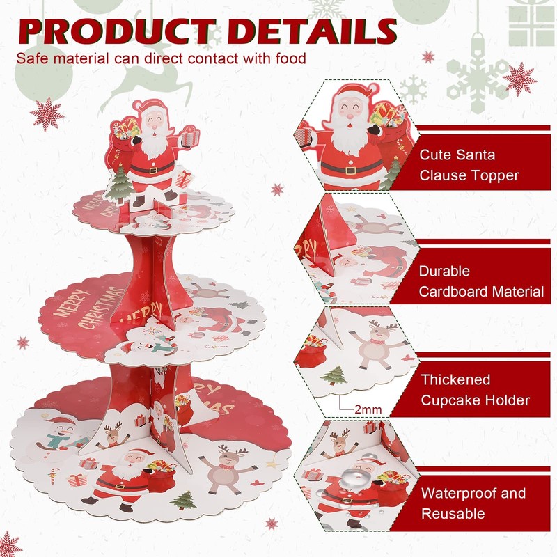 3 Tiers Santa Claus Christmas Cupcake Stand, Round Shape Cake Stand Macaron D... gallery