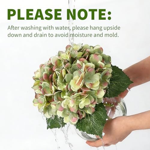 Green Faux Hydrangea Flowers with Glass Vase, Silk Artificial Hydrangea Green gallery