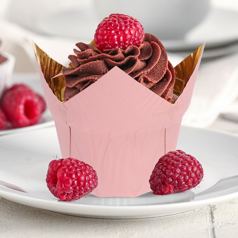 50Pcs Tulips Aluminum Cupcake Molds Gold/White Pink for Baking gallery