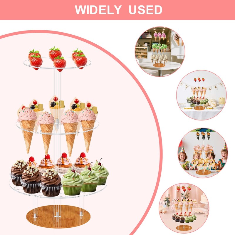 3 Tier Clear Acrylic Ice Cream Cone Holder 29 Hole Dessert Stand gallery