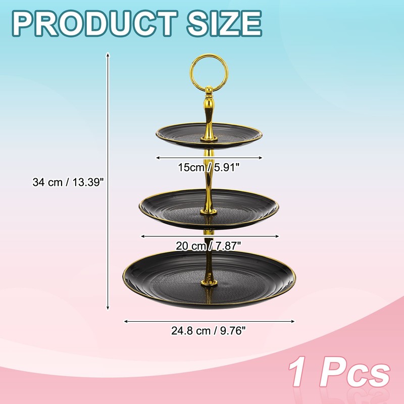 3-Tier Cupcake Stand Holder, Plastic Tiered Dessert Tower Tray, Black gallery