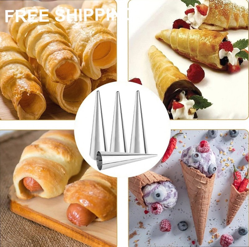 20 Moldes Conos Crema Acero Inoxidable 5" Cannoli Repostería Hornear con Cepillo gallery