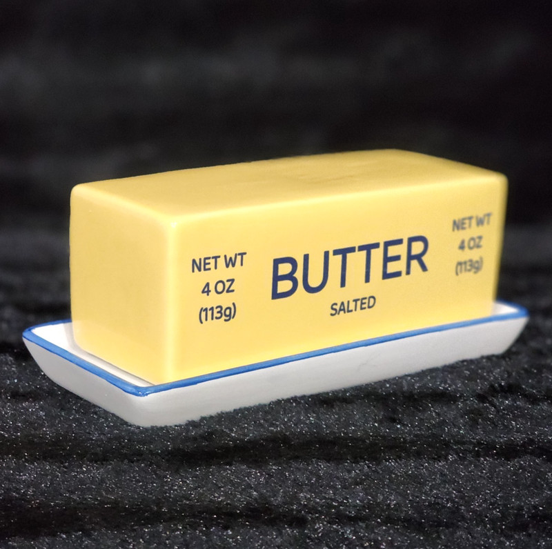 Stick of Butter Lidded Butter Dish Ceramic 7×3 Kitchen Decor Food Whimsy Yellow