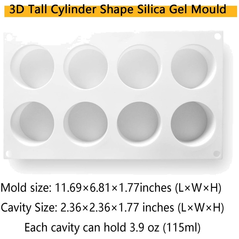 8-Cavity Cylinder Shape Silicone Dessert Mold