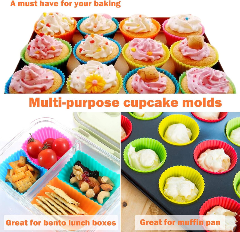 24 Pack Silicone Cupcake Baking Cups Reusable Food-Grade BPA Free Non-Stick Muff gallery