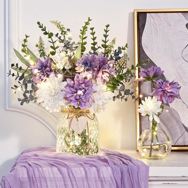 Martine Mall Fake Flowers In Vase Lights Faux Flowers In Vase Dahlia Artificial gallery