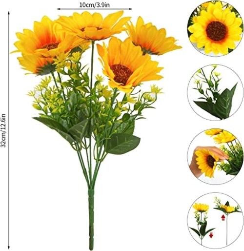 2 Bunches Artificial Sunflower Bouquet, Fake Sunflower Silk Flowers Realistic gallery
