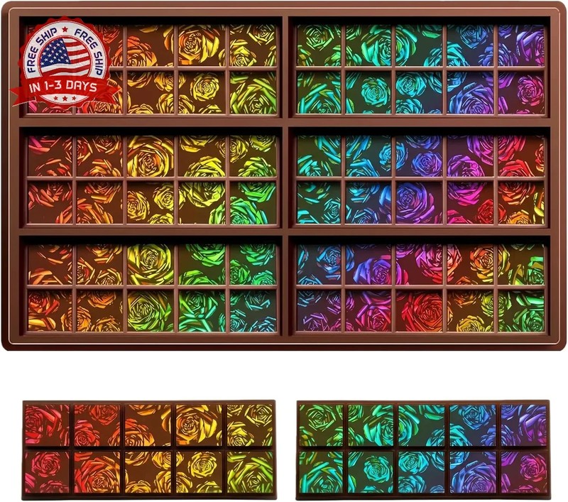 Ziliny Rose Holographic Chocolate Bar Mold Silicone, Rainbow Light Effect Chocol
