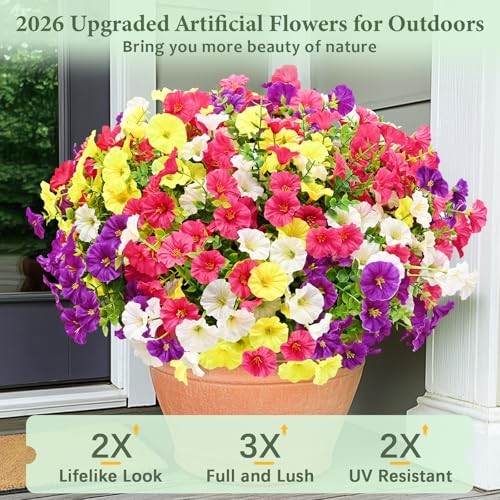 Artificial Flowers for Outdoors 14 Bundles Purple, Rose Red, White & Yellow gallery