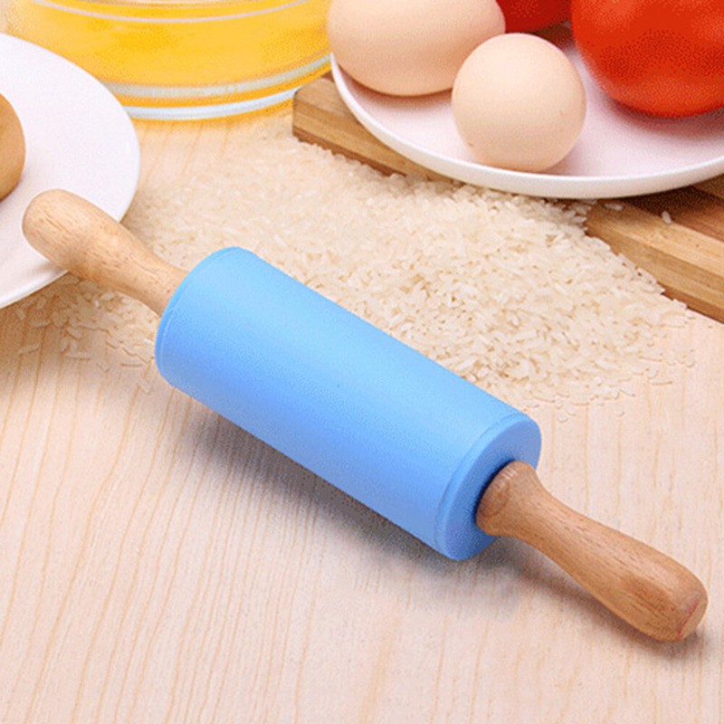 Bread Roller Kids Kitchen Rolling Pin Non Stick Mini Wooden Toy Dumpling gallery