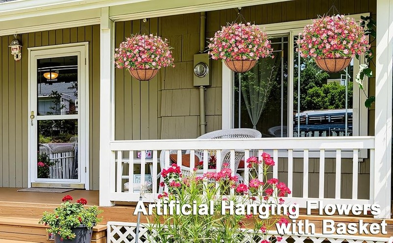 Artificial Hanging Flowers with Basket, Faux Silk Flowers in gallery
