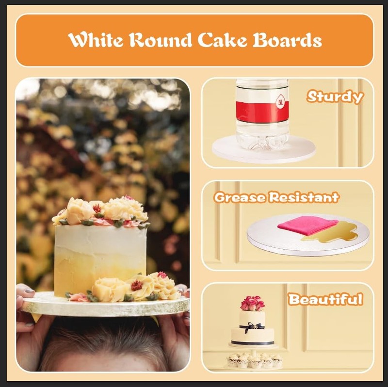 12 PCS 12 Inch White Round Cake Drums 1/2 Inch Thick Smooth Edge Board gallery