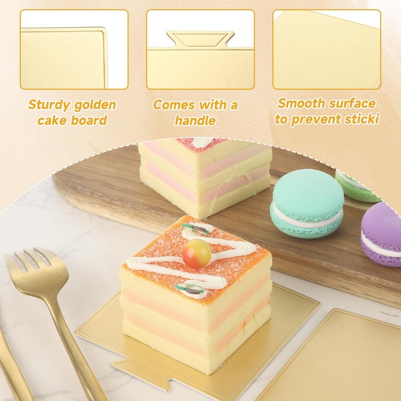 500 PCS 3.5 Inch Square Mini Gold Cardboard Cake Boards Dessert Base Tray gallery