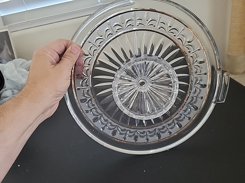 Cut Glass Heavy Cake Plate with Gold Inlay Trim gallery