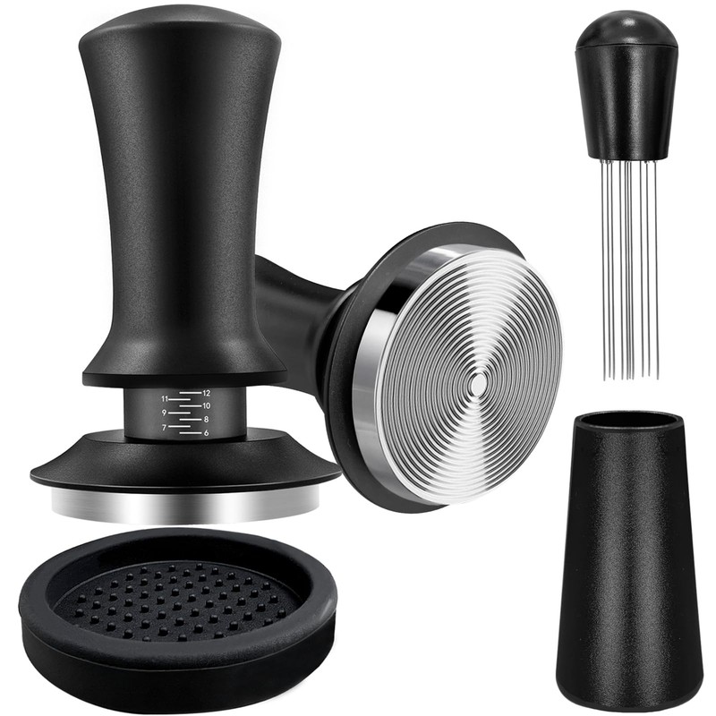 Coffee Espresso Tamper 51mm with WDT Tool Calibrated Spring 51mm, Black