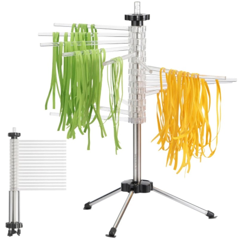 Collapsible Pasta Drying Rack – Tall Compact Spaghetti Noodle Stand with