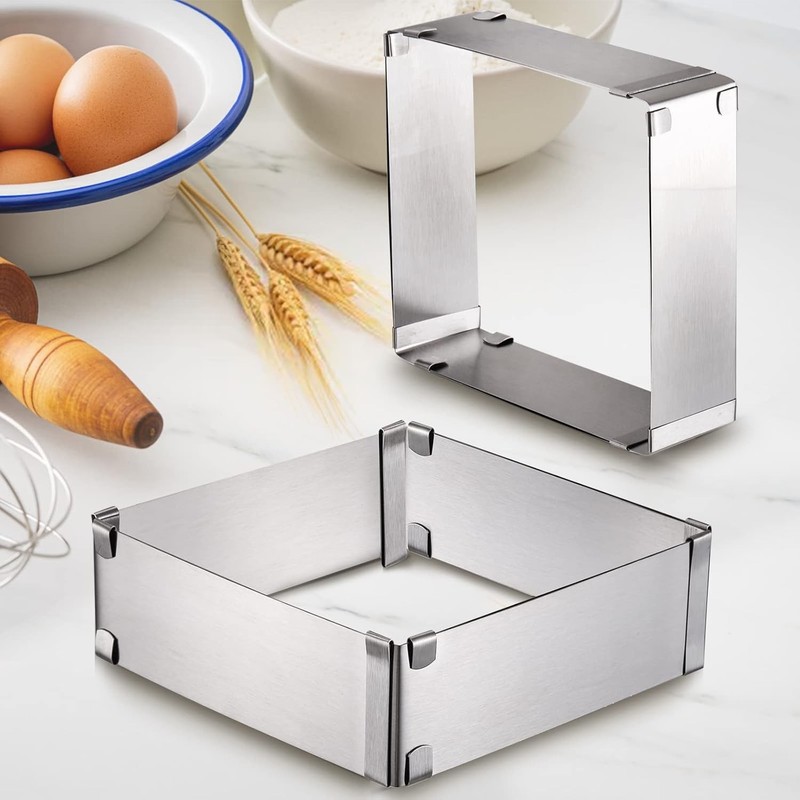 4 Pack Square Cake Molds Ring Adjustable from 6" to 11" Stainless Steel gallery