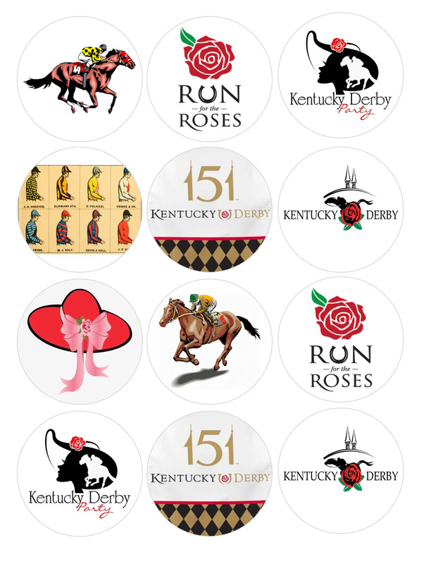 12 kentucky derby edible paper, cupcake cookie toppers CHOOSE YOUR SIZE