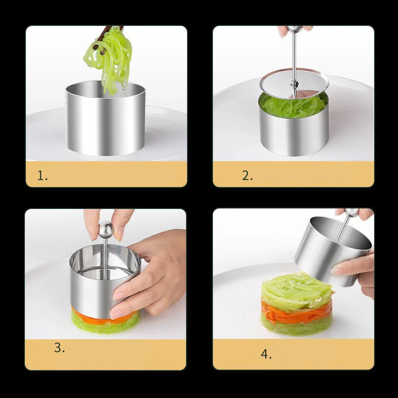 Round Stainless Steel Rices Ball Mold with Pusher Cake Mousse Ring Tools Easy De gallery
