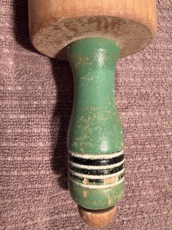 Rustic Farmhouse Kitchen Large 17.5” Green Black White Handle Wooden Rolling Pin gallery