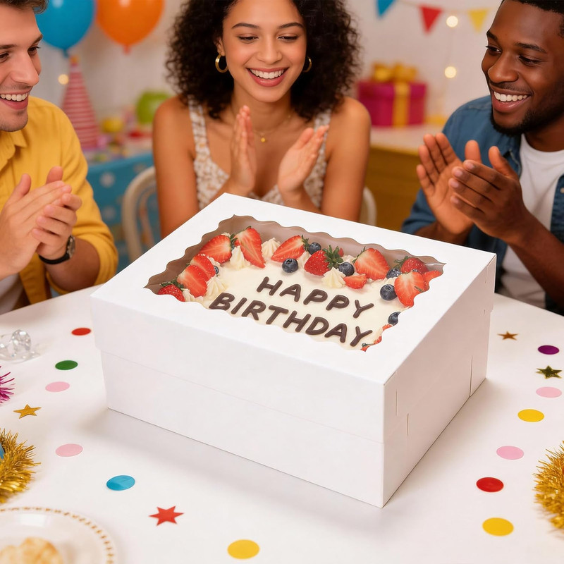 14X10X6 in Sheet Cake Boxes, 16 Pcs White Bakery Boxes with Large Window (8 Boxe gallery