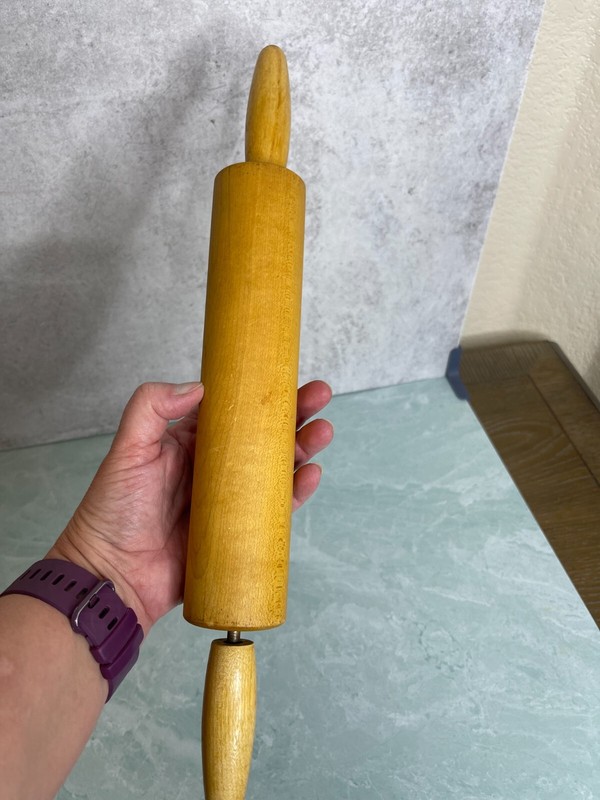 Vintage 70's EKCO Wooden Rolling Pin Wood Handles Made In USA Rustic Kitchenware
