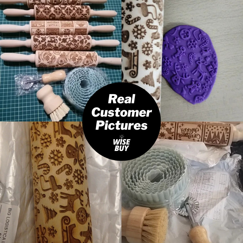 Wooden Christmas Embossed Rolling Pin + Backing Set Gift gallery