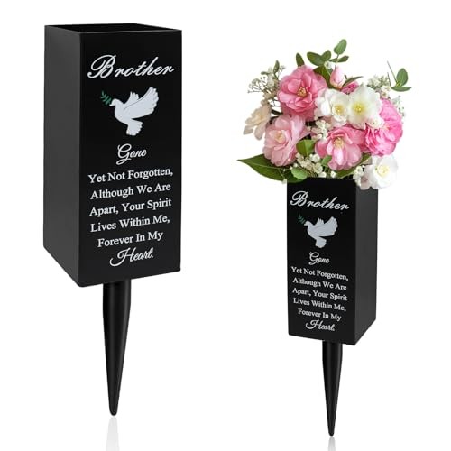 Cemetery Vases for Grave, Durable Metal Vase with Metal Stake for Brother