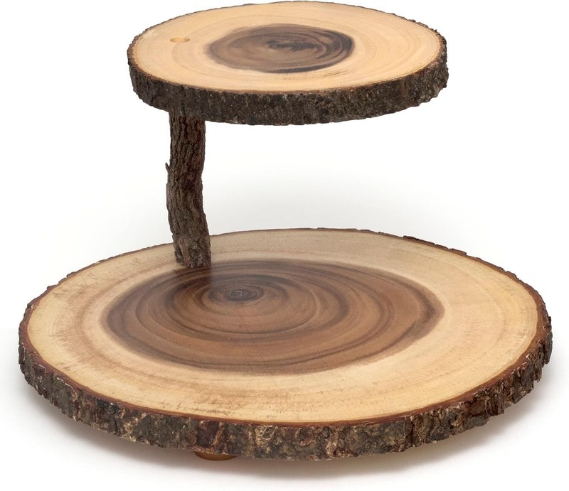 Lipper International Acacia 2-Tier Tree Bark Server 14″L x 14″W x 8″Th