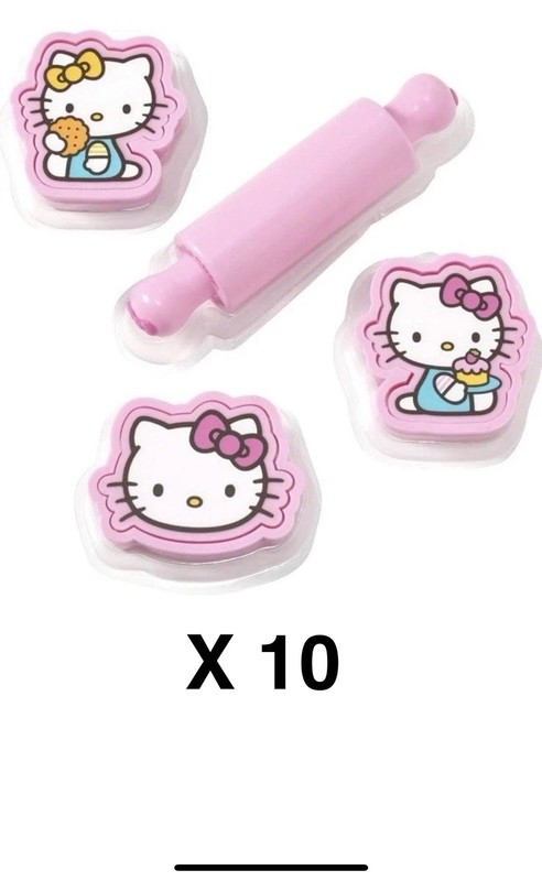 X 10 Hello Kitty Play Bake Fun Cake Topper, 7-Piece Decoration Set W/ EXTRAS!!!!