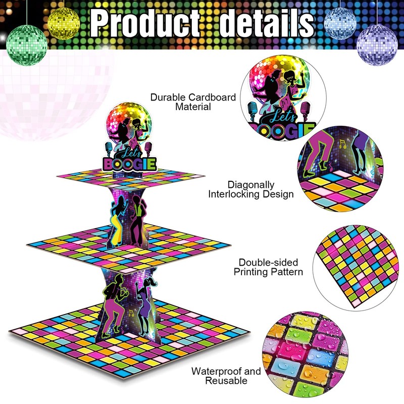 70's Disco Party Decorations Retro Disco Cupcake Stand 11.8 In H X 9.8 In W X 7. gallery
