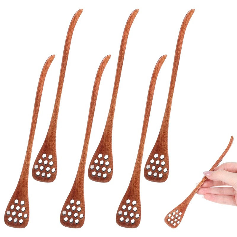 6 PCS Wood Honey Spoon Dipper, 7 Inch Honey Comb Sticks with Long Handle, Reu…