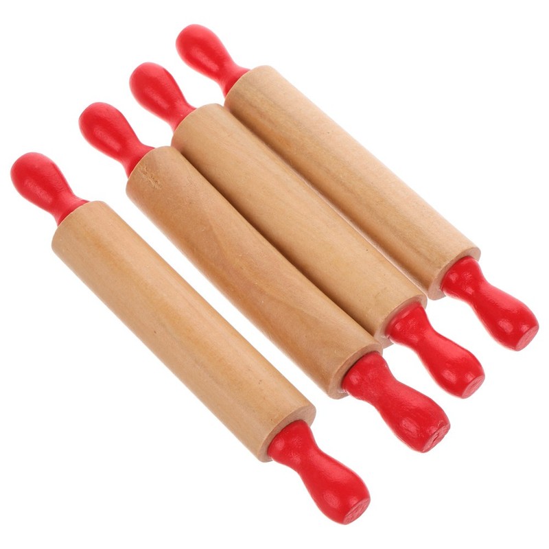 4 Pcs Wood Kids Mini Rolling Pins Dough Roller for Baking Clay Pretend Toy gallery