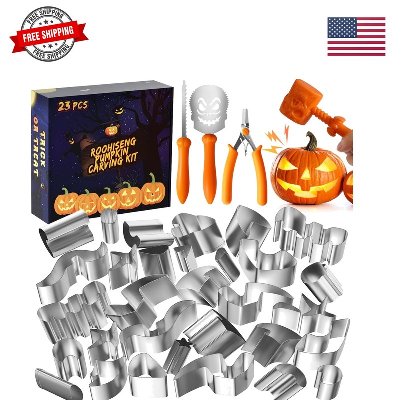 Pumpkin Carving Kit Tools, Halloween Cookie Cutters Set Stainless Steel, Safe…
