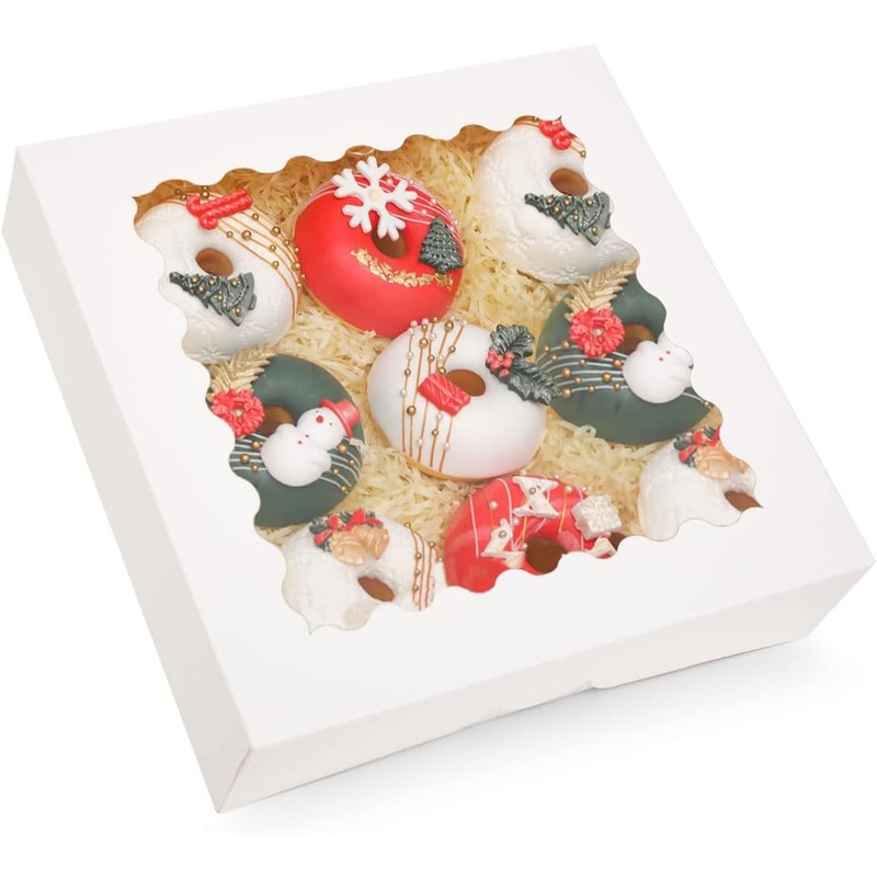 Auto-pop Up 30pcs Pie Box With Window 9x9x2.5 Inch Donut Pastry Boxes White B…