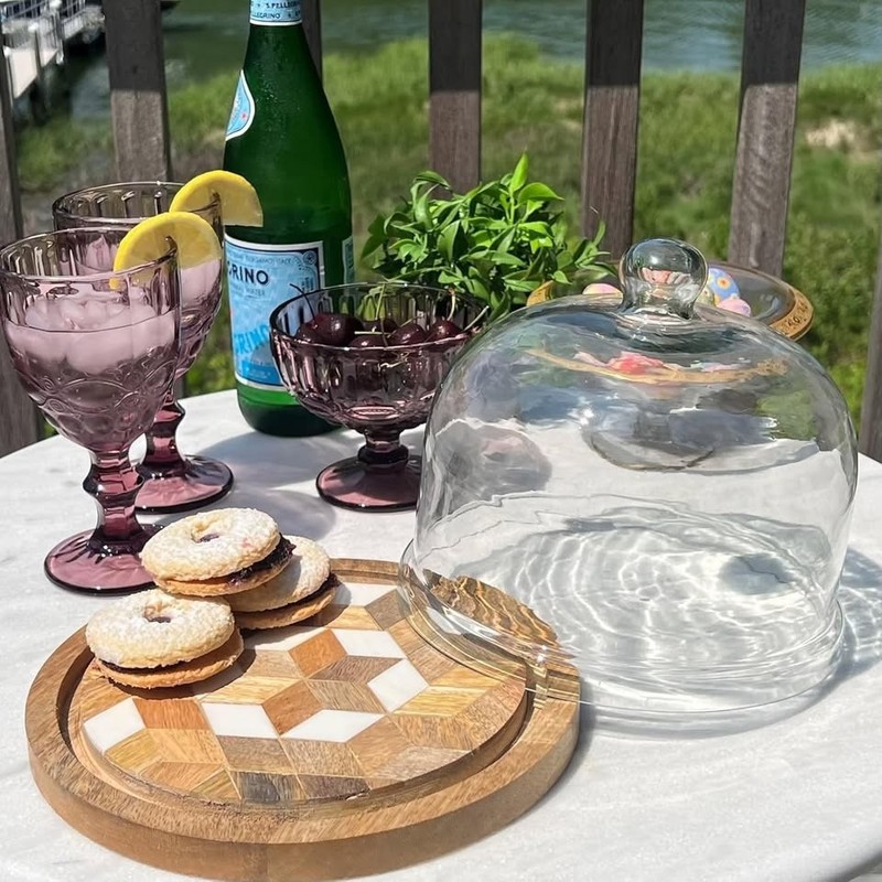 Geometric Cake Tray, Dome, Server, Dessert, Snacks, Cheese Glass , 9 D x 7.5 H gallery