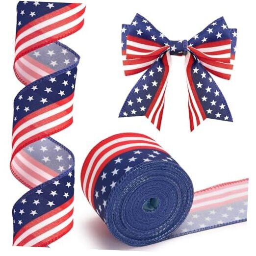 250th Anniversary Patriotic Wired Ribbon – 2-1/2 Inch x 11 Yds Red Red Blue
