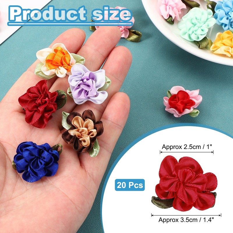 20Pcs 1" Ribbon Flowers Bows Mini Satin Roses Flowers Red gallery