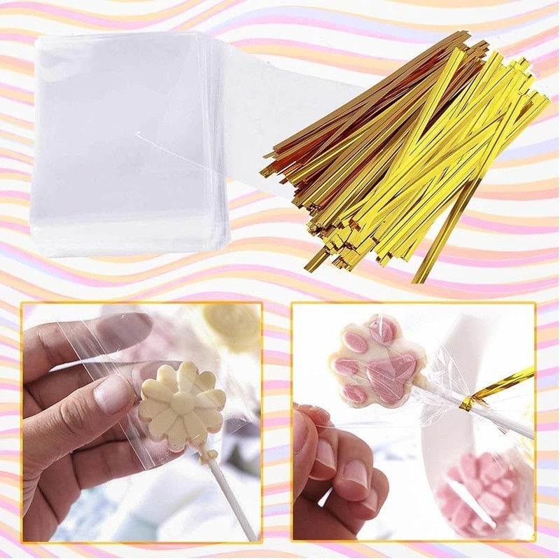 Complete Cake Pop Kit 100 Sticks Wrappers Twist Ties & Mold DIY Treats New gallery