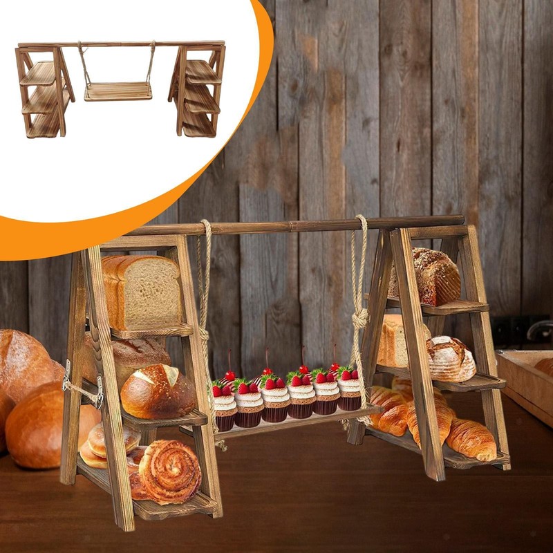 Tiered Cupcake Stand Wooden Serving Tray Party Fruits Shelf Reusable Platter for gallery