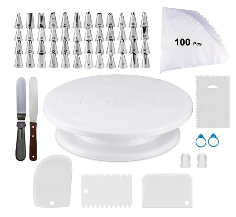 159 Pcs Baking Accessories Stainless Icing Tips Piping Bags Cake Turntable