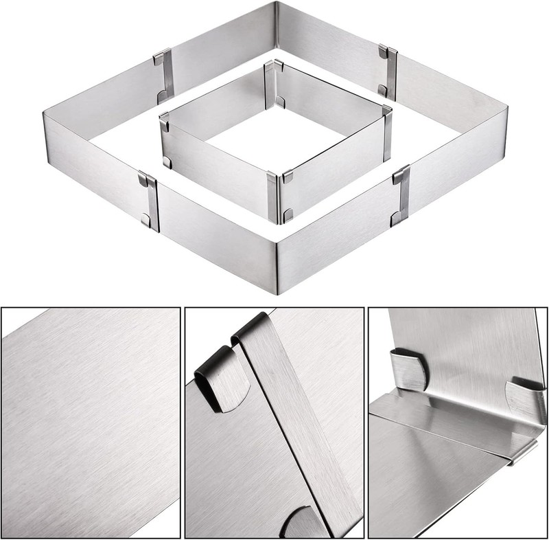 4 Pack Square Cake Molds Ring Adjustable from 6" to 11" Stainless Steel gallery