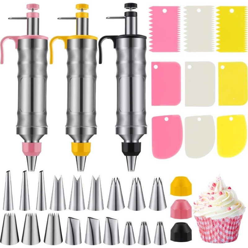 3 Sets Dessert Decorating Syringe Set, Cake Kit with Icing Nozzles