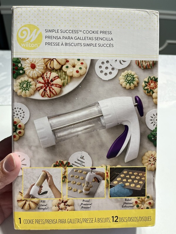 NIB - Wilton Cookie Press 12 Assorted Discs Shapes Manual Baking