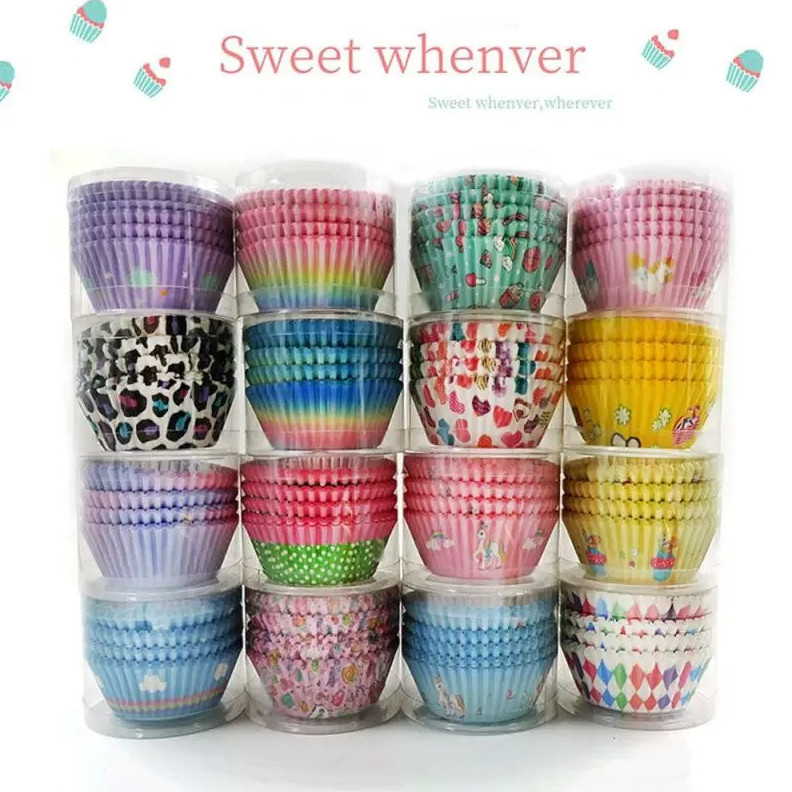 100pcs Greaseproof Cupcake Liners – Random Printed Muffin Paper Cups gallery