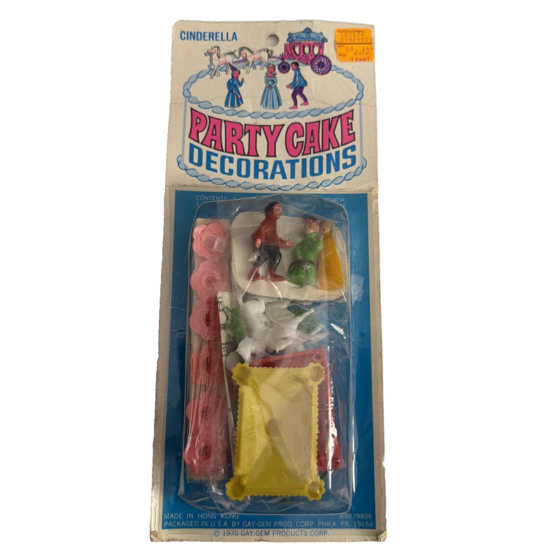 Vintage Cinderella Party Cake Decorations NOS Original Display Card Cake Topper