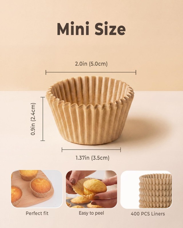NonStick 400pcs Mini Cupcake Liners for Baking, Natural parchment muffin line... gallery